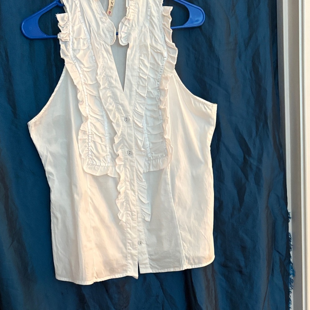White Ruffled Sleeveless Blouse